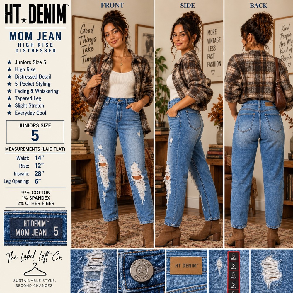 HT Denim Mom Jeans Juniors 5 NWOT High Rise Distressed Tapered Hot Topic Y2K